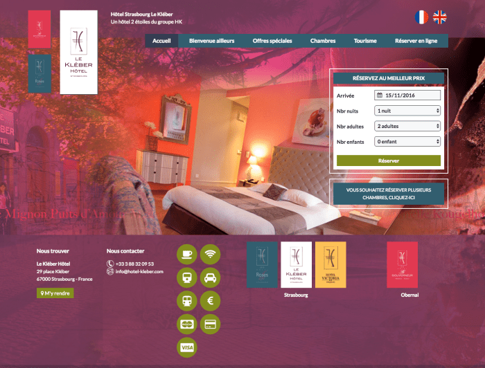 Création et mise en page du Design des sites internet des hôtels du groupe HK par l'Agence Cré Home.
