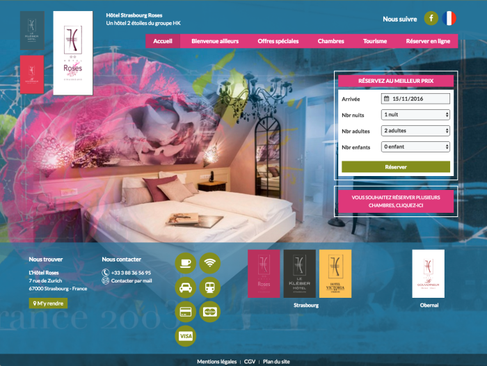 Création et mise en page du Design des sites internet des hôtels du groupe HK par l'Agence Cré Home.