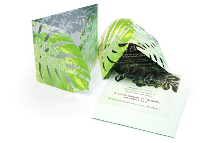 Création et mise en page de faire-part de mariage par l'Agence Cré Home.